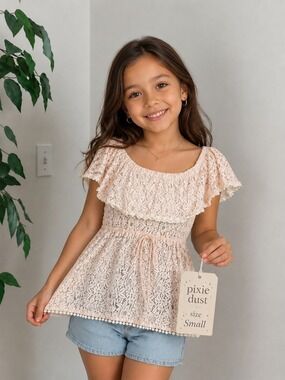 Pixie Dust Blush Pink Lace Peplum Top Small Girls